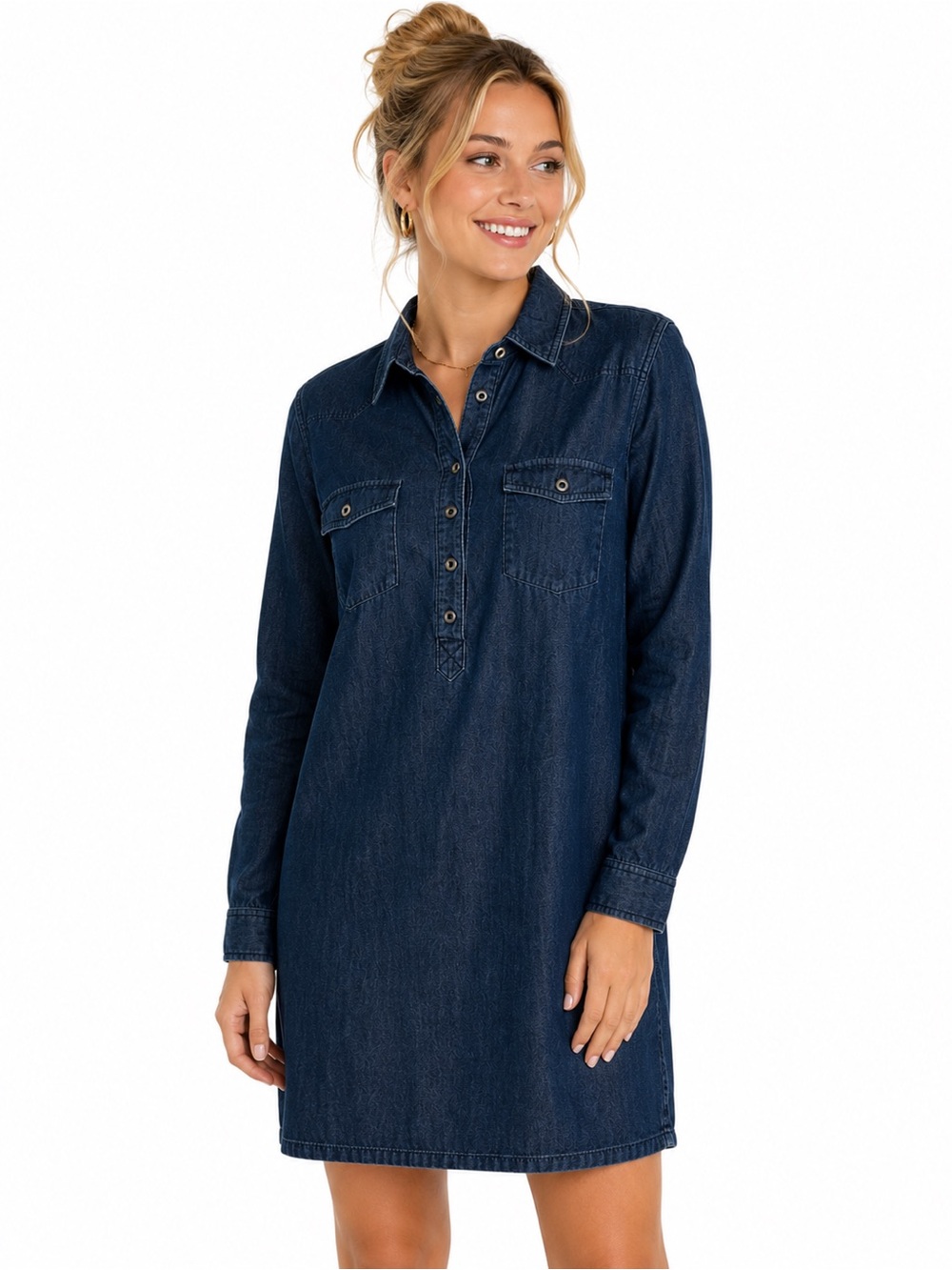Old Navy Western Chambray Denim Shirt Dress 100% Cotton Blue Size Large